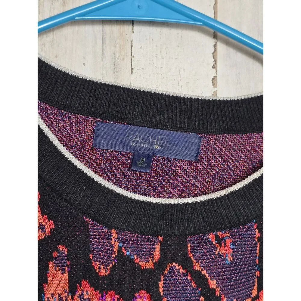Black Multicolor Animal-Print Crewneck Sweater